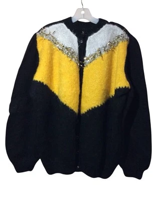Suéter tejido hecho a mano para mujer negro/amarillo/blanco/dorado L, nuevo Foto 1 de 4