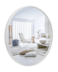 24”Round Mirror, White Large Circle Metal Frame Wall Mirror for Bathroom, Ent... - Picture 1 of 7
