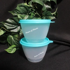 TUPPERWARE Neu Transparent Kühlschrank Schüsseln 14 Unzen Reste Verschachtelung Stapeln Set 2 - Bild 1 von 3