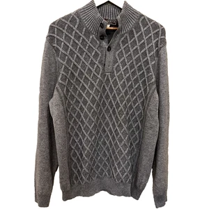 Patrick James Reserve Cashmere Sweater Mens XL Gray Diamond Pattern Mock Neck - Picture 1 of 6