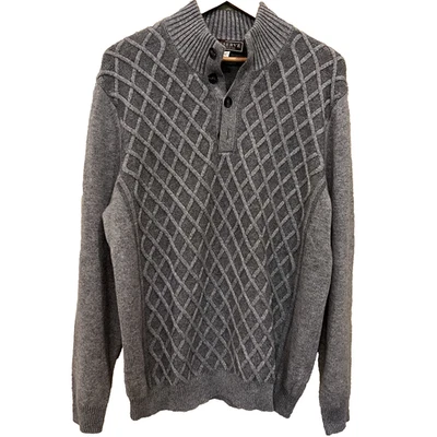 Patrick James Reserve Cashmere Sweater Mens XL Gray Diamond Pattern Mock Neck - Image 1 of 4
