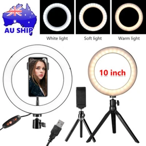 10" LED Ring Light Dimmable Lighting Phone Holder Makeup Selfie Tripod Lamp AU - Picture 1 of 12
