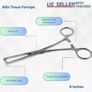Allis Tissue Forceps 6" Stainless Steel Surgical Clamp Gynecology Instruments CE - Picture 1 of 4