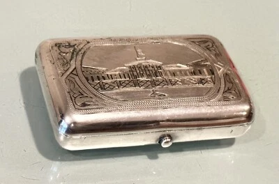 Antiguo estuche de cigarrillos de tabaco Niello 84 plata imperial rusa 1887 de colección Foto 1 de 4