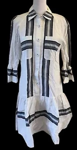 Derek Lam 10 Crosby blau weiß gestreift Shirtkleid Rüschensaum Schlagärmel Boho 6 - Bild 1 von 10