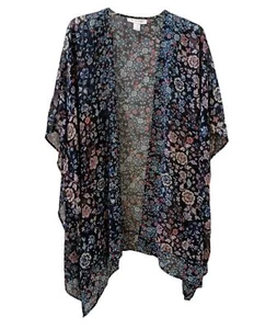 Motherhood Maternity Blouse 1X Navy Floral Sheer Kimono Sleeve Boho Top Flowy - Picture 1 of 5