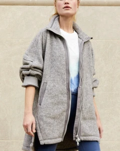 Free People ~ Big Love Fleece Zip Jacket Cardigan in Heather Gray Grey Large L - Picture 1 of 24
