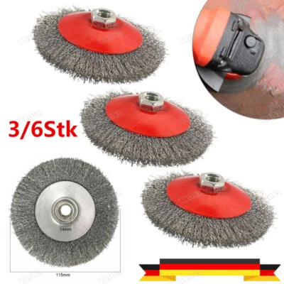 3/6 STK DRAHTBÜRSTE GEWELLT M14 Ø115 MM METALL KEGELBÜRSTE FÜR &WINKELSCHLEIFER - Bild 1 von 4