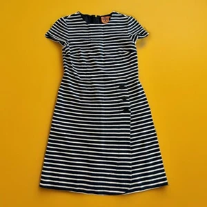 Tory Burch Shift Dress Nautical Womens Short Sleeve Striped Navy Cotton XS - Picture 1 of 10