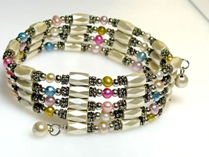 Vintage Bracelet Hematite Magnetic Therapy Pearl Silver Metal Anklet Necklace - Picture 1 of 15