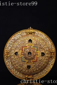 9,6 Zoll alte tibetische Bronze Gold Handarbeit Vajra Buddha Wand hängen Mandala Thangka - Bild 1 von 9