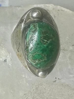 Navajo ring green turquoise solid Size 6 sterling silver women men - Image 1 of 4