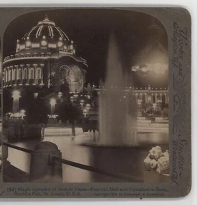Festival Hall & Fountains Basin St Louis Feria Mundial MO Stereoview 1904 - Imagen 1 de 3