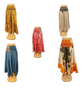 10 Pcs OF Indian Vintage Sari Printed Boho Gypsy Wide-Leg Palazzo Pants Trousers - Picture 1 of 10