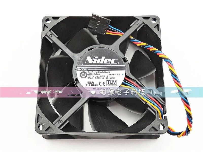 1 PCS  Nidec Fan T92C12MS1A7-57A02  DC12V 0.55A  9232 9CM 4 wire  5 pin fan - Image 1 of 1
