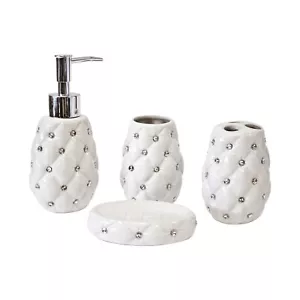 White Diamond Ceramic 4pcs Bathroom Accessories Set, soap dish, dispenser & more - Picture 1 of 2