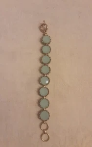 7 1/2" Gold Tone Light Green Enamel Bracelet W Czs Around Each Section - Picture 1 of 10
