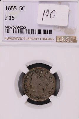 1888 Liberty Head "V" Nickel NGC F-15 #9-055 - Image 1 of 2