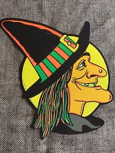 Vintage Style Beistle 2 Sided Cutout Witch In Front Of Moon Halloween Decoration - Picture 1 of 3