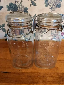 2-VINTAGE HASELNUSS ATLAS VIEL GLÜCK QUART GLÄSER GLASDECKEL BAIL - Bild 1 von 6