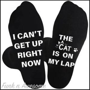 Cat on Lap SOCKS. I can't get up, the cat is on my lap. Fun Comfy Socks. Black - Picture 1 of 6