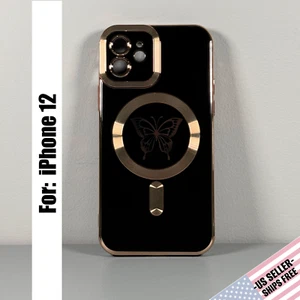 Funda diseñada para iPhone 12: Forrada Negra con Dorado | Mariposa | Magnética | USADA - Imagen 1 de 13