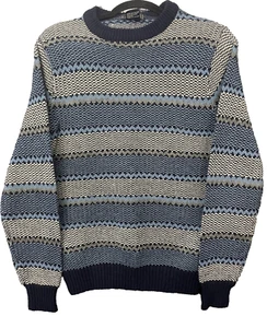 Vintage Sigallo Sweater Size Large Blue Gray Acrylic Pullover Knit Striped - Picture 1 of 11