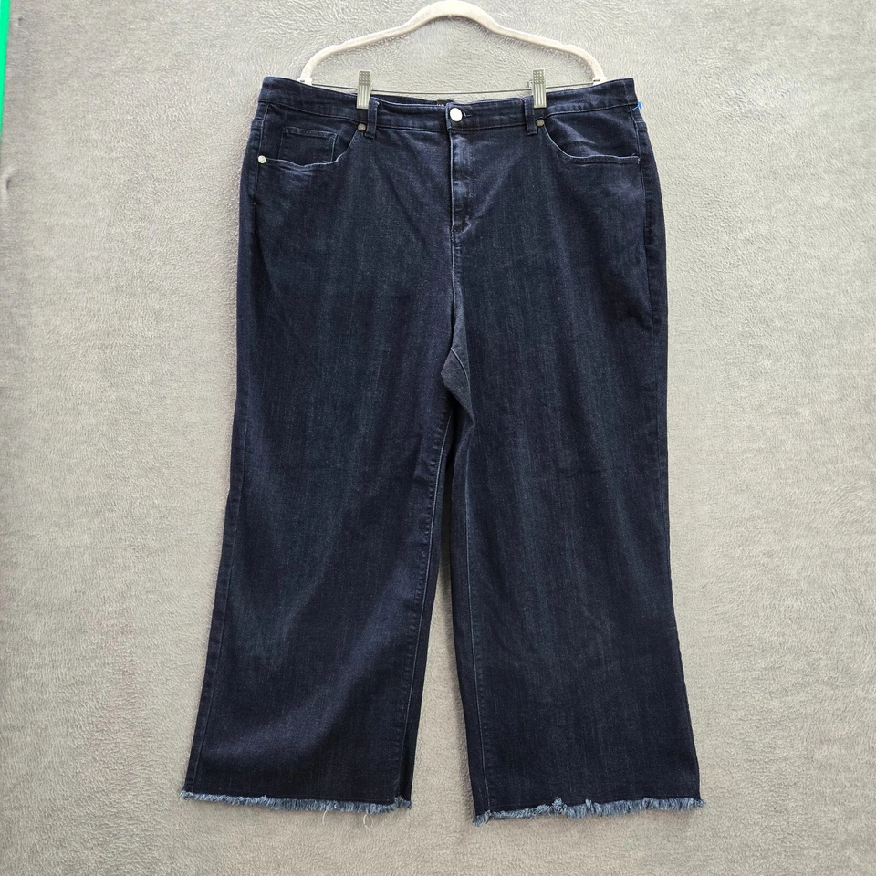 Susan Graver Women Jeans 22W Blue Wide Leg High Rise Dark Wash Cotton 24" Inseam - Image 1 of 4