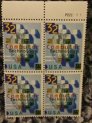 U.S. MINT NH OG 32 CENT COMPUTER TECHNOLOGY STAMP PLATE BLOCK CV 5.20 - Image 1 of 2