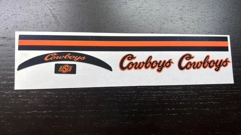Oklahoma State Cowboys "Black & Orange Script" Mini Football Helmet Decal Set Cover