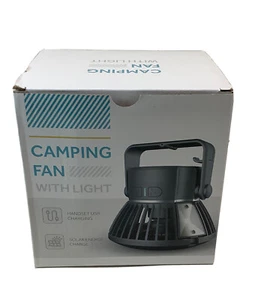 Solar Camping Fan with LED Light Hanging Hook Portable Tent Black - Picture 1 of 4