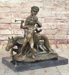Escultura Art Deco Bronce César Desnudo con Niño Desnudo Hecha a Mano Obra Maestra Oferta - Imagen 1 de 10