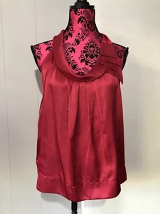 Cue 10 Top Red Satin Racer Back Sleeveless Cowl Neck Layered New - Picture 1 of 13