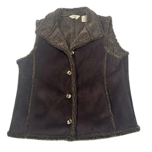 LL Bean Women’s Brown Sherpa Lined Suede Vest OBCU3 Size Large - Picture 1 of 5
