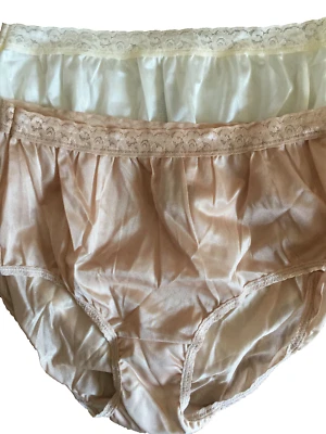 (2) BRAGAS DE ENCAJE DE NAILON SEDOSO BRILLANTE VINTAGE HANES M L 32" 34" talla GRANDE Foto 1 de 4