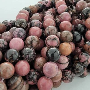 Rhodonite Beads Pink Gray Gemstone Natural Smooth Crystal round 6Mm 8Mm 10Mm - Picture 1 of 15
