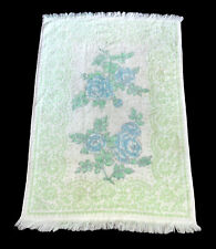 Vintage MCM Fieldcrest Green And Blue Sculpted Floral Rose Fringe Hand Towel