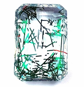 79 CT GREEN RUTILATED QUARTZ TRANSPARENT EMERALD CUT LOOSE LAB CREATED GEMSTONE - Picture 1 of 7