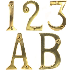 SOLID BRASS 50mm/2" DOOR NUMBERS WITH SCREWS Hotel/B&B/Room/House/Traditional - Picture 1 of 13