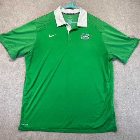 Marshall Thundering Herd Rugby Polo Shirt Mens XL Green White Short Sleeve FLAWS Cover