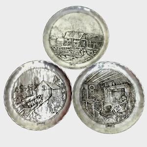 Wendell August Forge LE Pewter 1977, 1978, 1979 Christmas Plate Lot Vintage - Picture 1 of 5