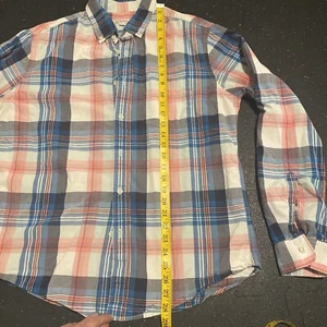 Merona Shirt Men Large White Blue Pink Plaid Button Up Long Sleeve Check Classic - Picture 1 of 6