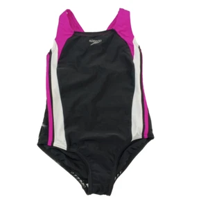 NWOT SPEEDO Girls One Piece Size 10 Swimsuit Black Pink - Picture 1 of 10