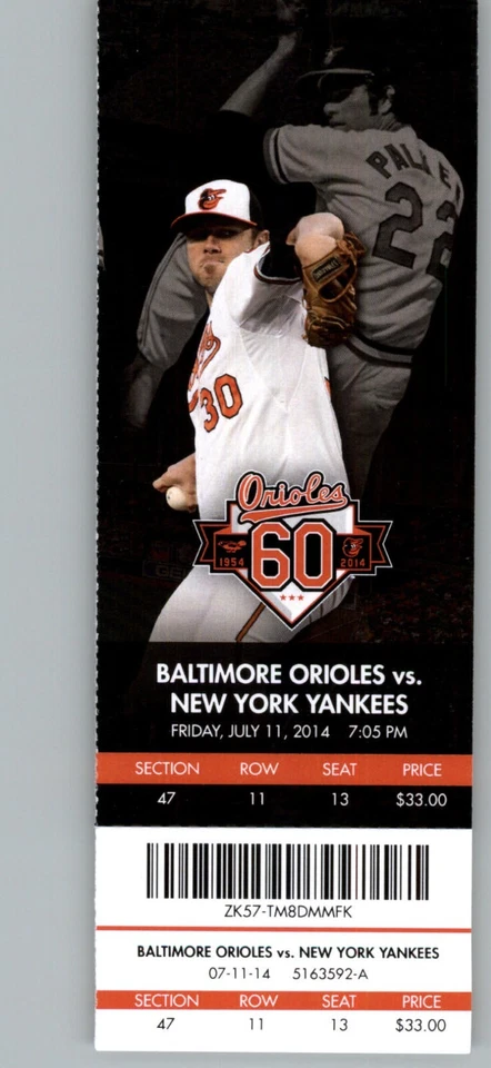 Boleto Yankees vs Baltimore Orioles 11/07/2014 - Chris Tillman / Jim Palmer, Foto 1 de 2