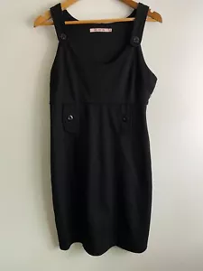 Review Dress Womens Size 12 Black Dungaree Button Zip Sleeveless Stretch Comfy - Picture 1 of 16