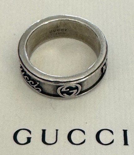 Anello logo Gucci argento sterling 925 misura 8 US Gucci misura 17 Made Italy