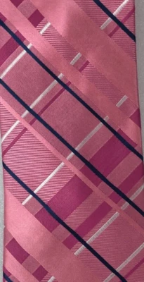 Tommy Hilfiger 男式领带粉色带红色白色蓝色条纹丝绸全新 3.75 英寸 W 55 英寸 L — 第 1/4 张图片