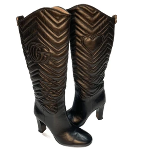 Gucci GG Marmont Monogram Logo Heart Chevron Matelasse High Boots EU 38.5 US 8.5 - Picture 1 of 10