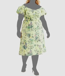 INC International Concepts Women's Yellow Floral Off-Shoulder Dress Plus Size 1X - Picture 1 of 3