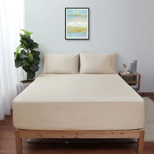 King Size Fitted Sheet Only Beige 100% Egyptian Cotton 600 Thread Count 16" D... - Picture 1 of 7